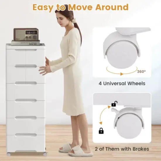 Costway 1/2 PCS 7-Drawer Plastic Rolling Storage Cart with 4 Universal Wheels Dresser Cabinet image {6}