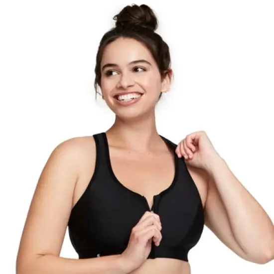Glamorise Womens Zip Up Front-Closure Sports Wirefree Bra 9266 Black image {2}