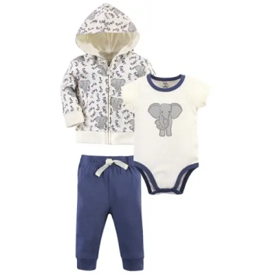 Touched by Nature Baby and Toddler Unisex Organic Cotton Hoodie, Bodysuit or Tee Top, and Pant, Print Elephant image {4}