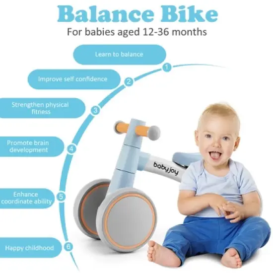 Babyjoy Baby Balance Bikes w/4 Wheels for 12-36 Months Toddler Mini Bike Pink\Blue\Grey image {5}