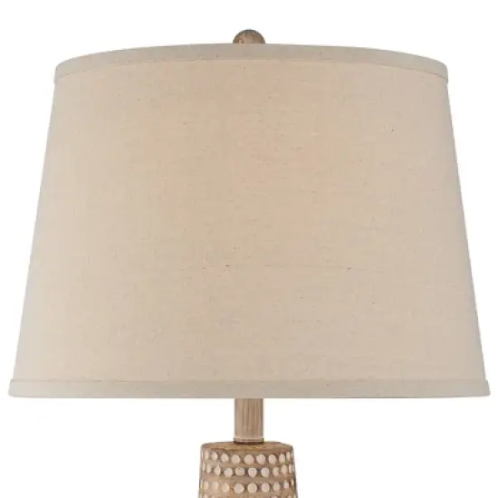 Regency Hill Glenn Rustic Farmhouse Table Lamps 27" Tall Set of 2 Dappled Sandy Beige Oatmeal Fabric Drum Shade for Bedroom Living Room Bedside Office image {2}