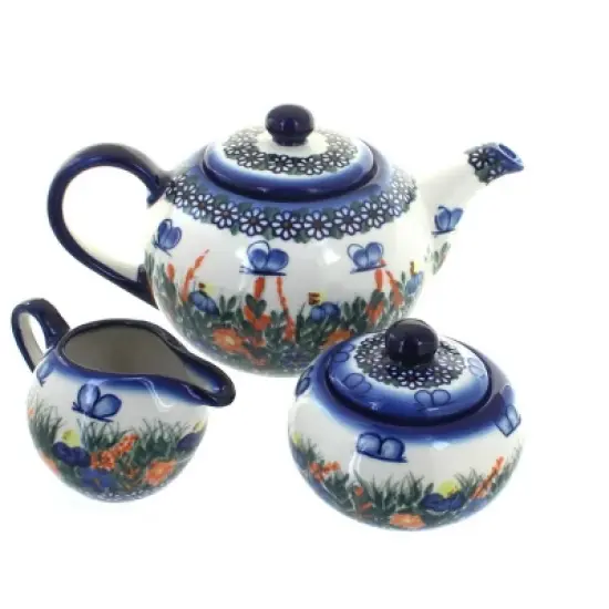 Blue Rose Polish Pottery 1700 WR Unikat 3 Piece Tea Set image {7}