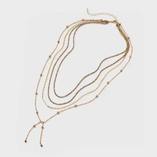 Ball Chain Y-Line Necklace Set 4pc - A New Day&trade; Gold image {3}