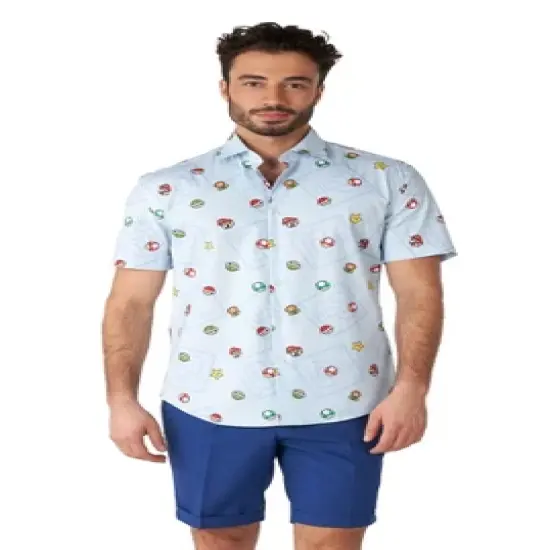 OppoSuits Men's Shirt - Short Sleeve Shirt Super Mario Icons - Blue image {2}