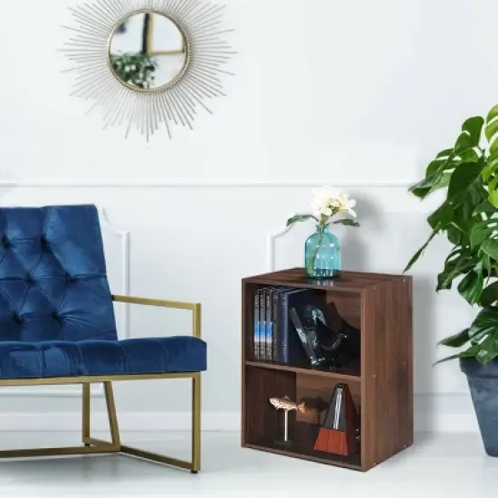 Costway 2 Tier Open Shelf Night Stand End Table Sofa Side Storage Display Furni Walnut image {4}