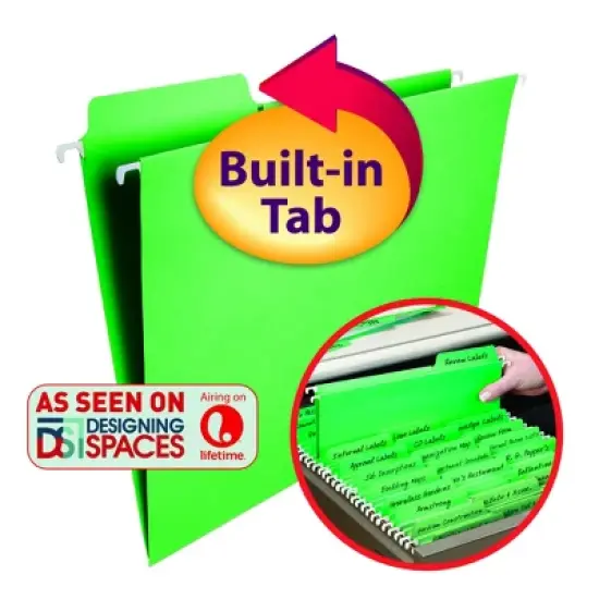 Smead FasTab Hanging File Folder, 1/3-Cut Built-In Tab, Letter Size, 20 per Box image {14}
