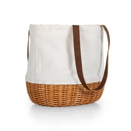Picnic Time Coronado Canvas & Willow Basket Tote: Wicker Picnic Bag with Handles, Solid Beige, Drawstring Closure image {1}