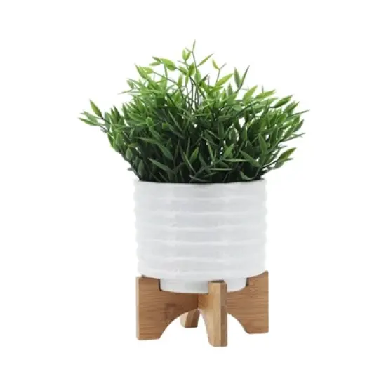 6" Ceramic Planter on Stand White Stripe - Sagebrook Home image {2}