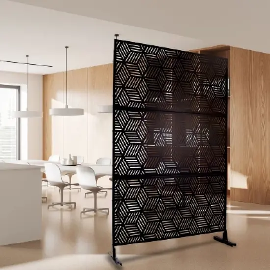 CAVINAS Patio Decorative Screen Metal Fence Privacy Screen with Striped Rhombus Pattern for Outside and Garden, 76" H&times;48" W image {1}