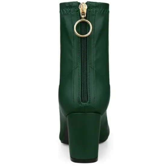 Allegra K Women's Pointy Toe Back Zip Block Heel Ankle Boots image {4}
