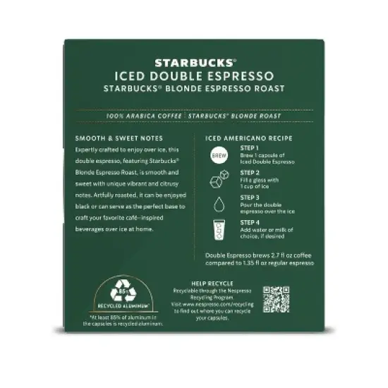 Starbucks by Nespresso Vertuo Line Iced Double Espresso Blonde Light Roast Coffee Pods image {7}