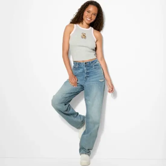 Women's Teddy Bear Graphic Tank Top - Light Gray image {3}