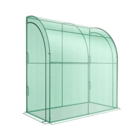 Costway 7'x 3.5'x 7' Lean-to Greenhouse Portable Wall House with Green PE Cover and Shelf image {6}