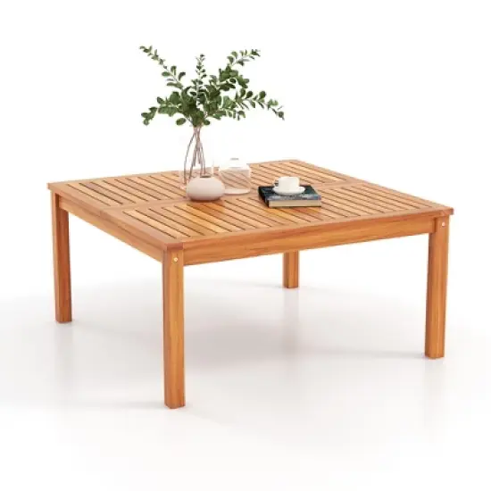 Tangkula Outdoor Coffee Table w/ Slatted Tabletop Small Outside Table Square Patio Table image {9}