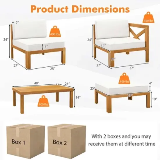 Costway 5 PCS Outdoor Conversation Furniture Set with 3 Chairs 1 Ottoman 1 Coffee Table image {2}