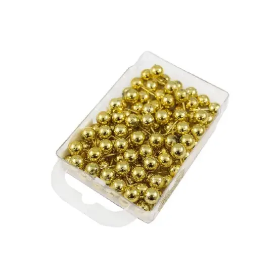 JAM Paper Colored Map Thumb Tacks Gold Round Head Push Pins 2 Packs of 100 22432213A image {3}