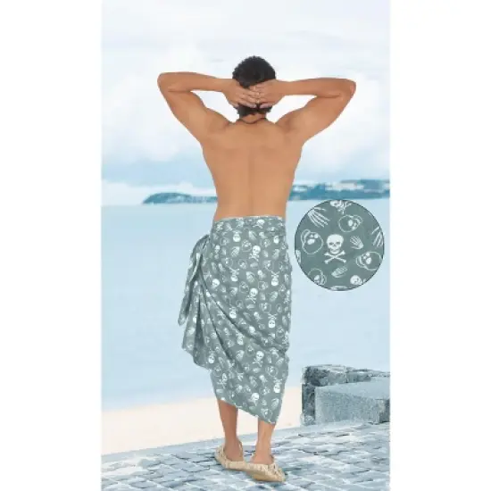 HAPPY BAY Men's Pareo Cotton Linen Effect Halloween Costumes Scary Pumpkin Swimwear Cover Up Beach Wrap Summer Sarong One Size Gray, Skull image {2}