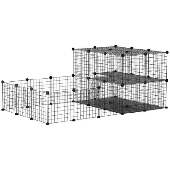 PawHut Pet Playpen Small Animal Cage with Door, Customizable Metal Wire Fence for Guinea Pigs, Puppies, Kittens, 14 x 14 in image {3}