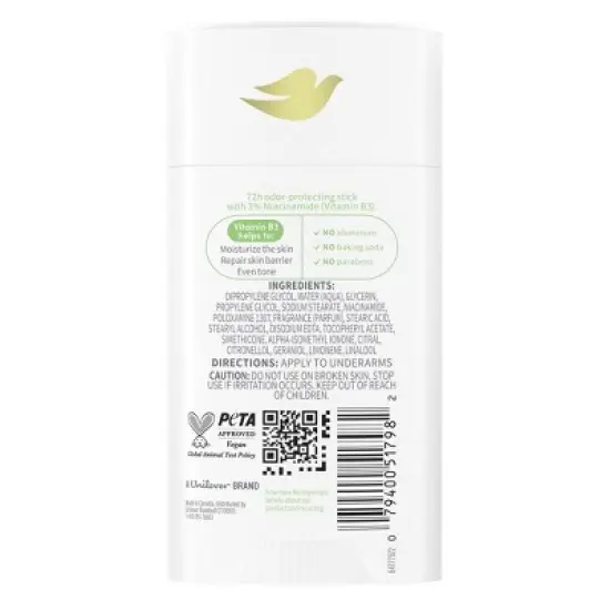 Dove Beauty VitaminCare+ Aluminum-Free Deodorant Stick with Niacinamide - Green Tea and Sakura - 2.6oz image {1}