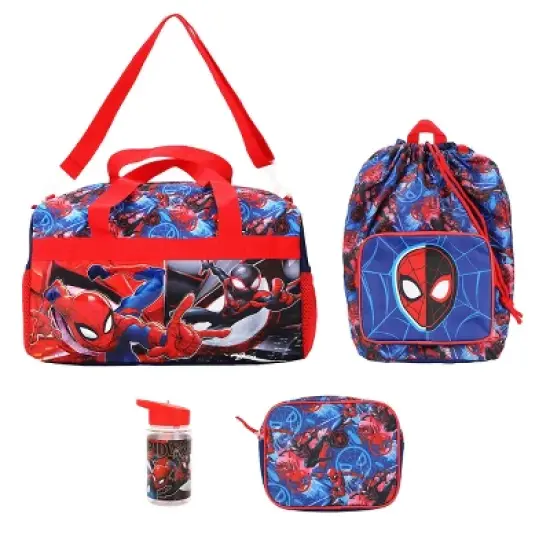Spider-Man 4-Piece Duffel, Drawstring Backpack, Water Bottle and Utility Case Blue Youth Duffle Bag Set image {7}