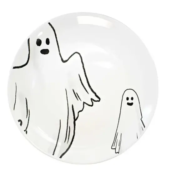 Transpac 8.0 Inch Halloween Line Art Plates Halloween Seasonal Tabletop , Halloween Decor St/4 Black Cat Ghost Crow Skull (4PC) image {2}