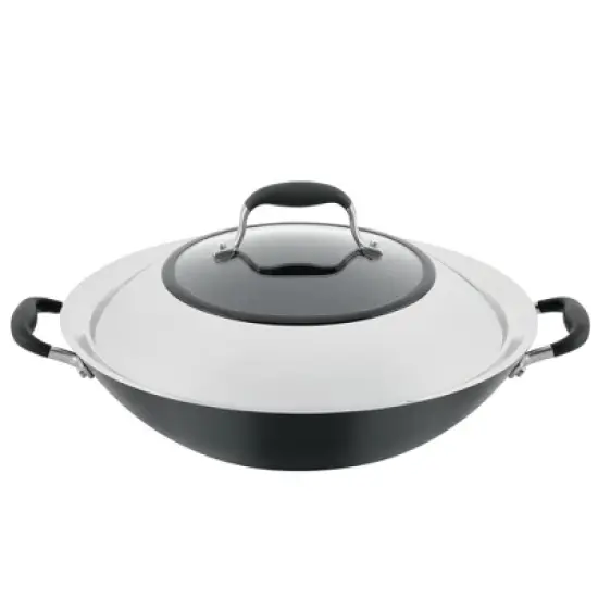 Anolon Advanced Home 14" Hard Anodized Nonstick Wok with Side Handle and Lid Onyx image {13}
