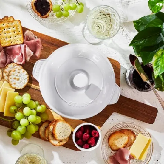 Staub Ceramic 8-inch Round Covered Brie Baker - White image {3}