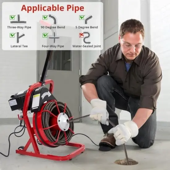 75 Ft X 3/8 Inch Drain Cleaner Machine Electric Drain Auger Auto Feed With Kits image {1}