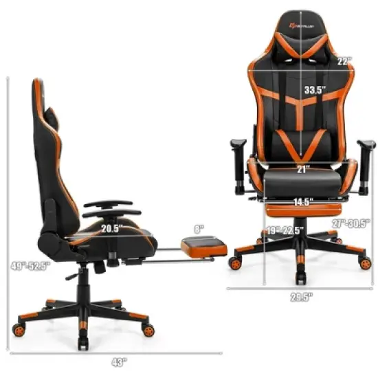 Costway  Gaming Chair Reclining Racing Chair with Massage Lumbar Support &Footrest Orange image {1}