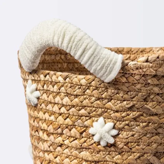 Braided Water Hyacinth with Tufted Embroidery Medium Round Storage Basket - Cloud Island&trade; image {2}