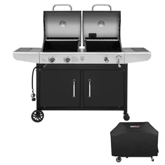 RoyalGourmet 2-Burner Gas and Charcoal Combo Grill with Cover ZH3002CTG Black image {1}