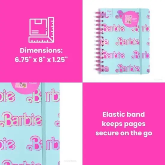 Yoobi Barbie Journal Spiral 6"x8" Barbie Logo Pattern, School Supplies image {2}