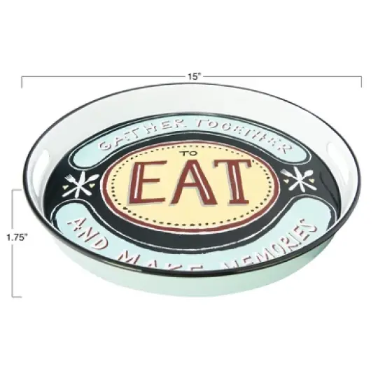 Storied Home 15" Round "Gather Together to Each and Make Memories" Enameled Metal Tray with Cut-out Handles image {1}