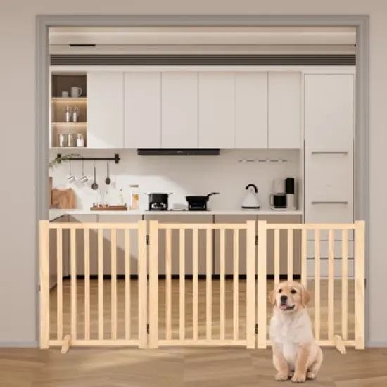 Wooden Freestanding Dog Gate, Folding Wooden Gates for Dogs Indoor for Doorways Stairs , Panel Dog Gate with No-Slip Mat image {1}