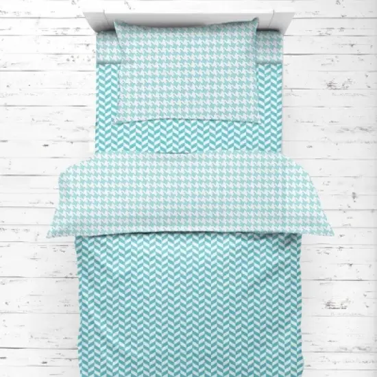 Bacati - Houndstooth/Herringbone Aqua Unisex Muslin 4 pc Toddler Bedding Set image {5}