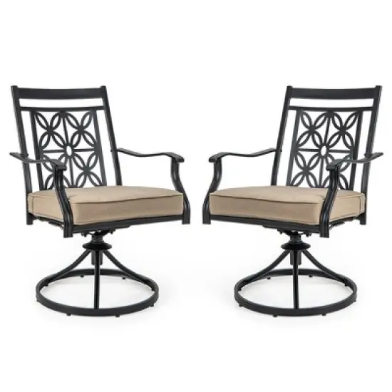 Tangkula Patio Metal Swivel Chairs Set of 2 Fabric Bistro Rocker Chairs w/ Curved Armrests image {9}