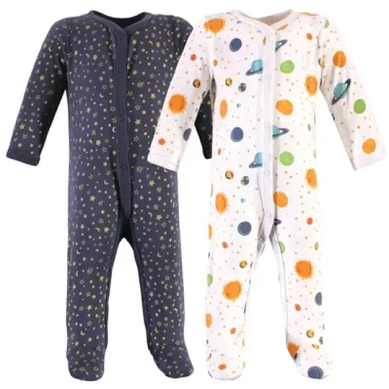 Hudson Baby Infant Boy Cotton Snap Sleep and Play 2pk, Space image {4}