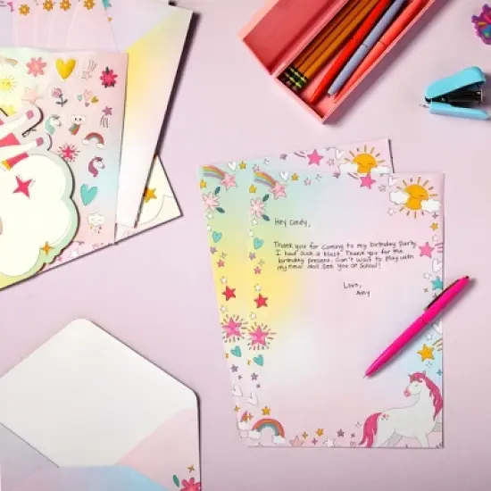Pipilo Press 92 Piece Unicorn Stationery Set for Kids, Girls, with 60 Stationery Sheets, 30 Envelopes, Sticker Sheet, Pocket Folder image {1}