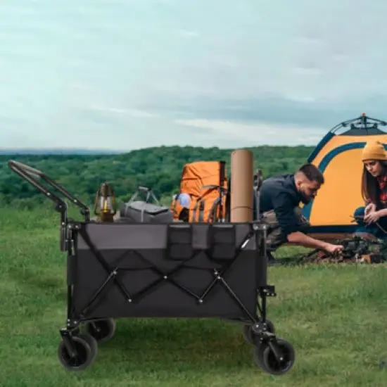 FURNIinspire Outdoor Serving Carts Multi Functional Push Pull Folding Wagon Cart with Rotating Handle All-Terrain Wheele, Black, 48.43"*22.83"*43.7" image {4}