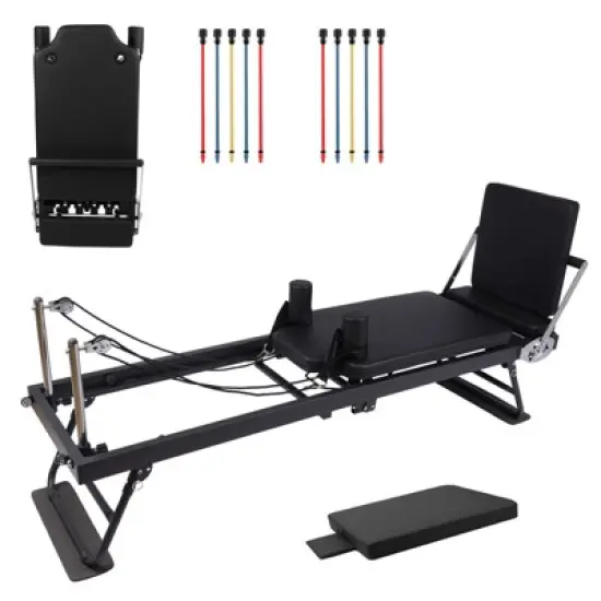 COZONY Pilates Reformer Machine with Wheels, Adjustable Headrest & Armrests, 2 Resistance Band Sets,  300 lb Capacity image {8}
