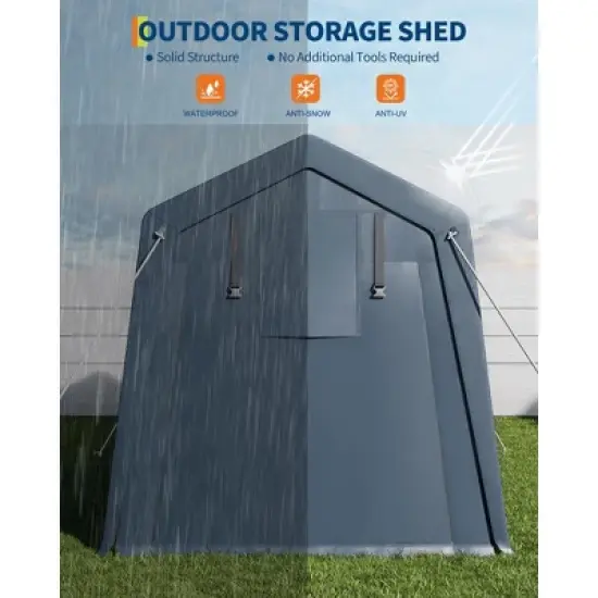 6x6 FT Portable Outdoor Storage Shed with 2 Roll-Up Zipper Doors & Vents,Waterproof PE Tarp,UV-Resistant Carport for Motorcycle,Firewood,Tools image {6}