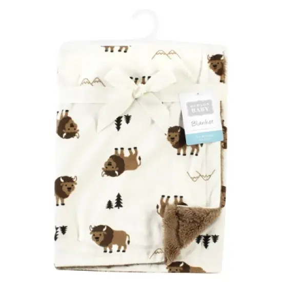 Hudson Baby Plush Blanket with Furry Binding and Back, Wild Buffalo, One Size image {1}