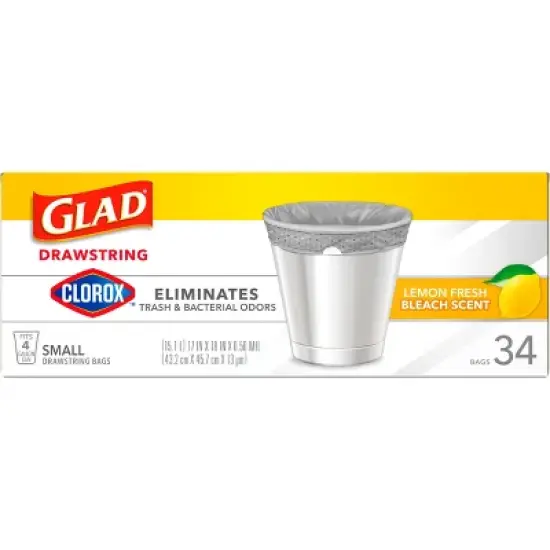 Glad Small Drawstring Trash Bags - Clorox Lemon Fresh - 4 Gallon image {9}