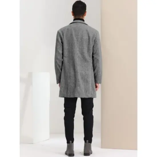 Lars Amadeus Men's Regular Fit Notched Lapel Single Breasted Herringbone Overcoat image {4}
