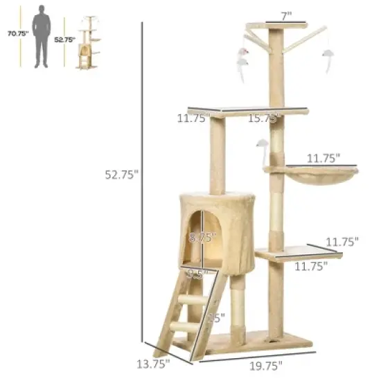 Gulches Your Cat's Paradise: 53" Plush, Sturdy Interactive Condo Tower with Scratching Post, Beige image {9}