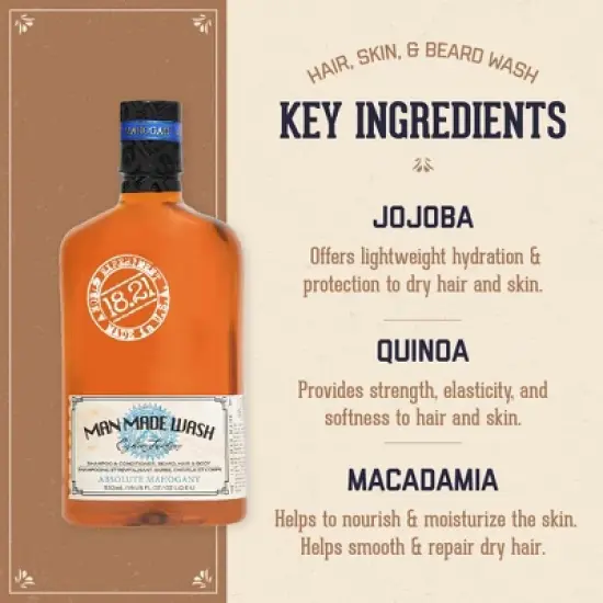 18.21 Man Made Absolute Mahogany 3-in-1 Mens Shampoo, Conditioner + Body Wash, 18 oz image {2}