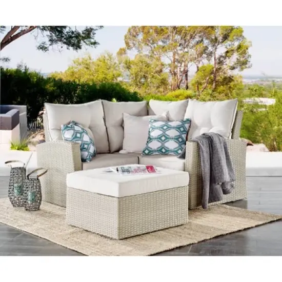 All-Weather Wicker Canaan Outdoor Ottoman Brown - Alaterre Furniture image {5}