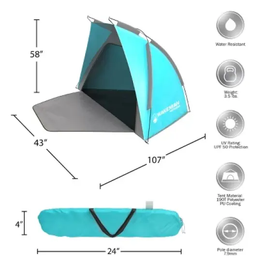 Leisure Sports Lightweight Pop-Up Beach Tent Sun Shelter - Turquoise image {1}