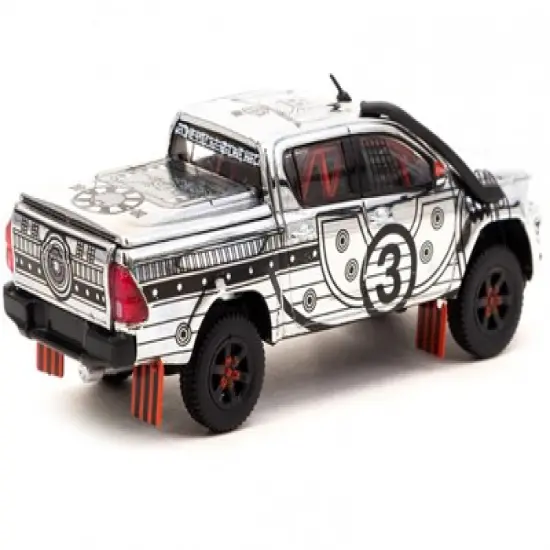 Toyota Hilux Truck Silver w/Black Graphics "One Piece" (1999) TV Series w/METAL OIL CAN 1/64 Diecast Model Car by Tarmac Works image {1}