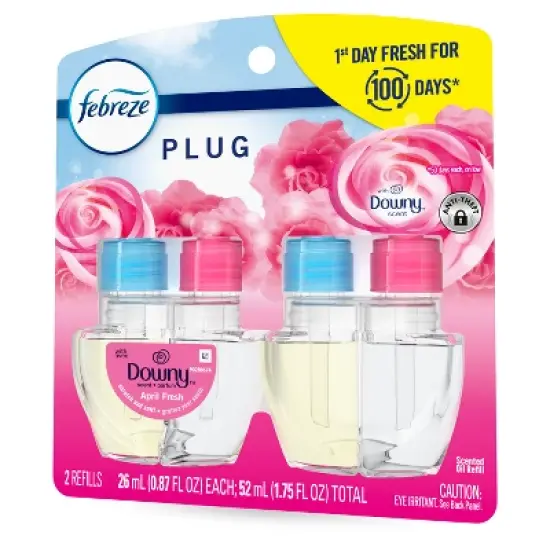 Febreze Odor-Fighting Fade Defy Plug Air Freshener Refill - Downy April Fresh - 0.87 fl oz/2pk image {10}